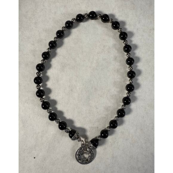 Carolyn Pollack Sterling Silver Black Onyx Beaded Necklace Toggle Clasp 16” - Picture 1 of 2